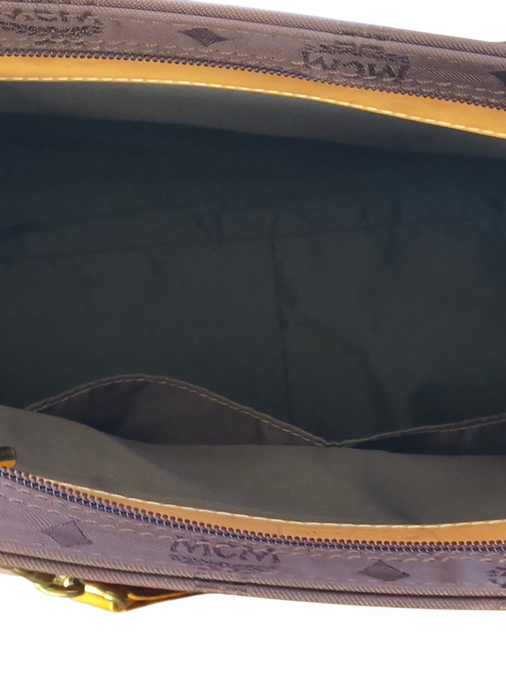 MCM Brown Logo Canvas Shoulder Tote with Gold Chain Handles - Picture 7 of 15